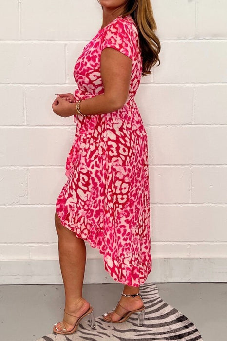 Pink & White Printed Ruffle Dress