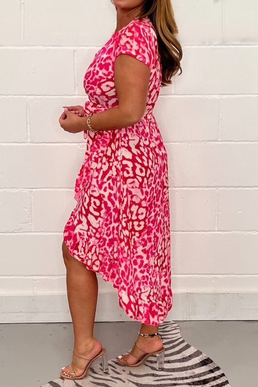 Pink & White Printed Ruffle Dress