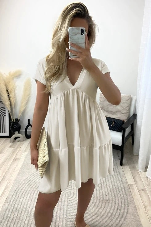 Tiered Ruffle Blouse V-Neck Mini Dress