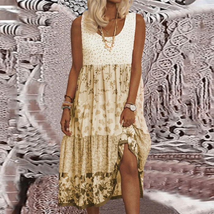 Women Retro Printed Floral Maxi Dress