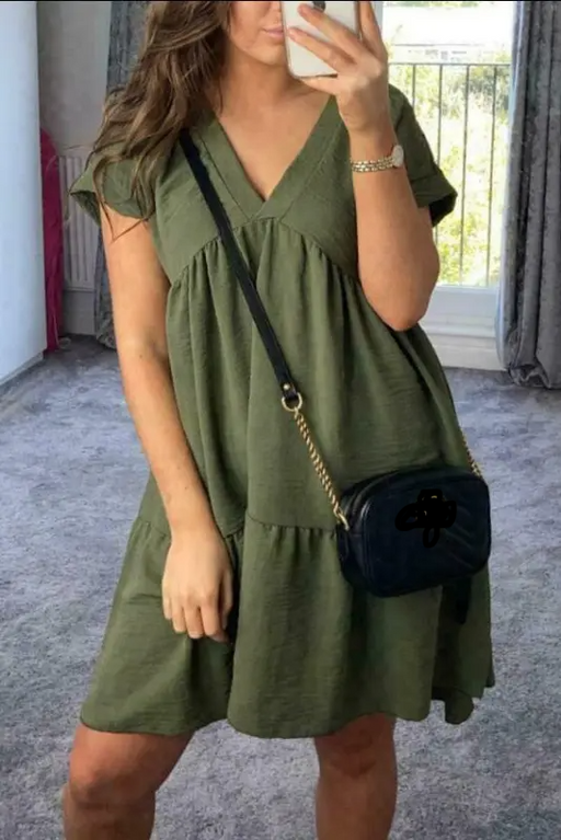 Tiered Ruffle Blouse V-Neck Mini Dress