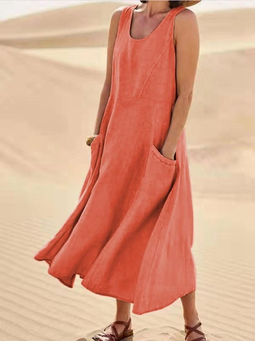 Women's Sleeveless Pocket Cotton Linen Dress