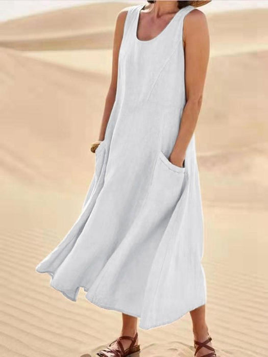 Women's Sleeveless Pocket Cotton Linen Dress