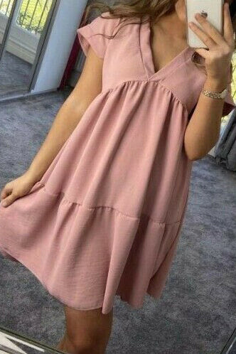 Tiered Ruffle Blouse V-Neck Mini Dress