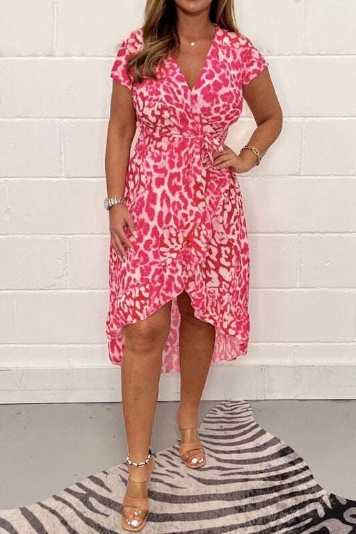 Pink & White Printed Ruffle Dress