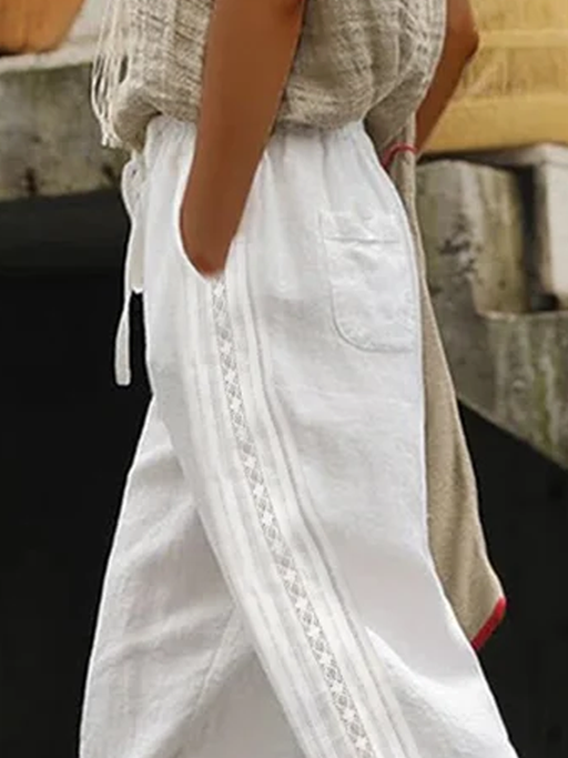 Women's Cotton Linen Lace Pocket Casual Pants