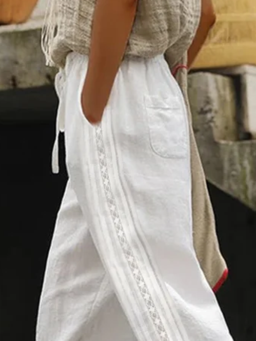 Women's Cotton Linen Lace Pocket Casual Pants
