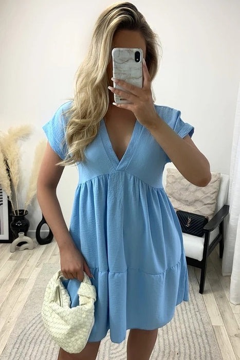 Tiered Ruffle Blouse V-Neck Mini Dress
