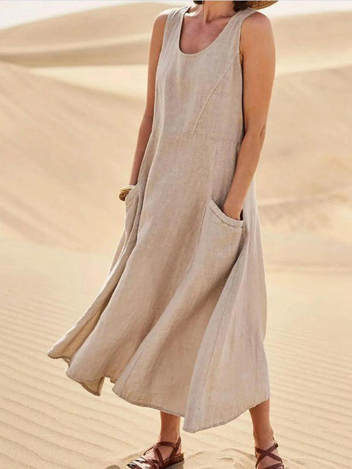 Women's Sleeveless Pocket Cotton Linen Dress
