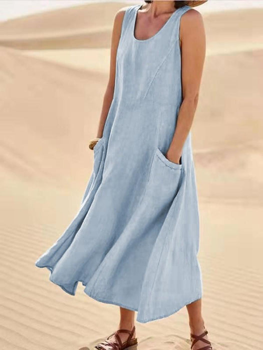 Women's Sleeveless Pocket Cotton Linen Dress