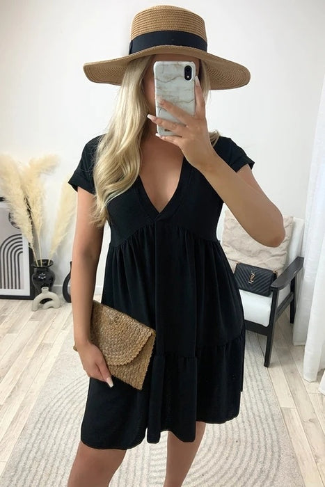 Tiered Ruffle Blouse V-Neck Mini Dress
