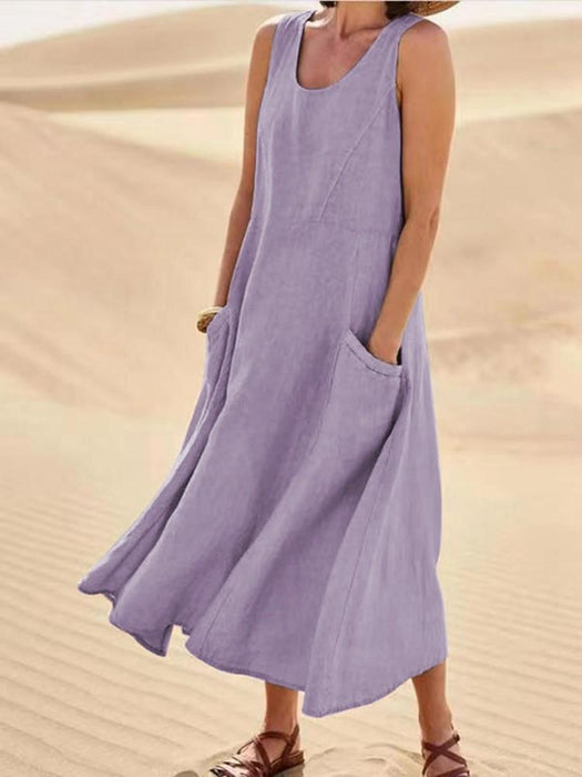 Women's Sleeveless Pocket Cotton Linen Dress