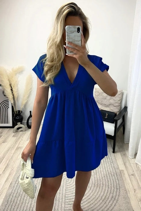 Tiered Ruffle Blouse V-Neck Mini Dress