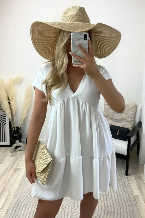 Tiered Ruffle Blouse V-Neck Mini Dress